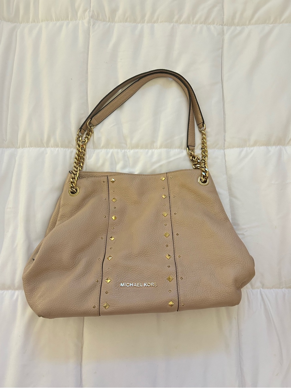 Michael Kors Pebbled Leather Shoulder Bag with Gold Studs